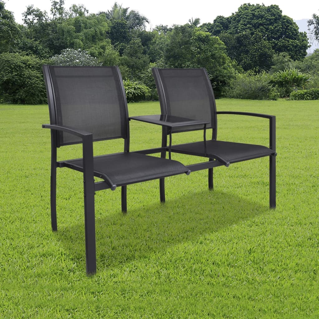 vidaXL 2 Seater Patio Bench 51.6" Steel and Textilene Black-0