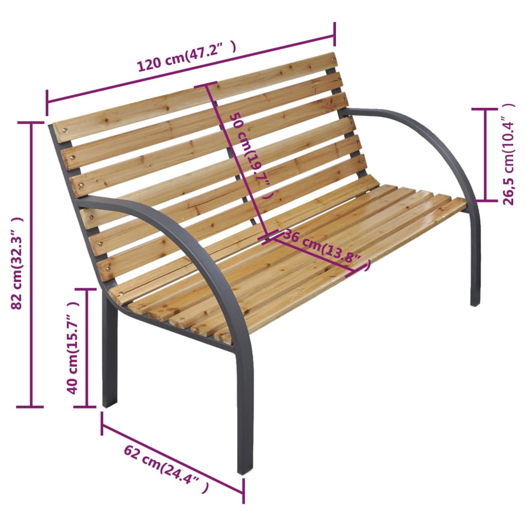vidaXL Outdoor Patio Bench 2-Seater Bench Patio Loveseat Chair Wood and Iron-2