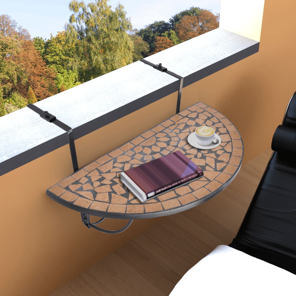 vidaXL Hanging Balcony Table Folding Outdoor Table for Balcony Garden Mosaic-0