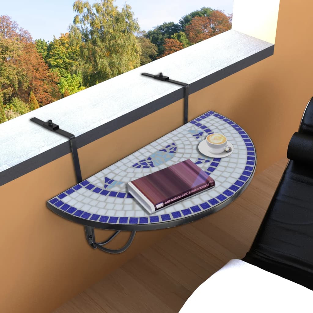vidaXL Hanging Balcony Table Folding Outdoor Table for Balcony Garden Mosaic-3