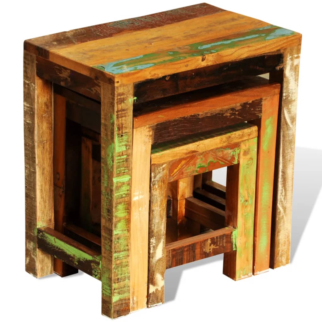 vidaXL Nesting Table Set 3 Pieces Vintage Reclaimed Wood-2