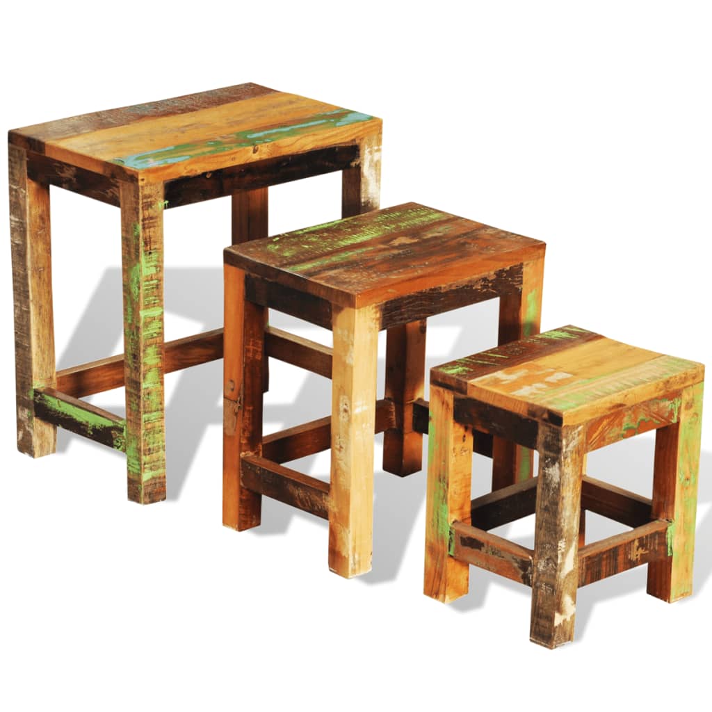 vidaXL Nesting Table Set 3 Pieces Vintage Reclaimed Wood-4
