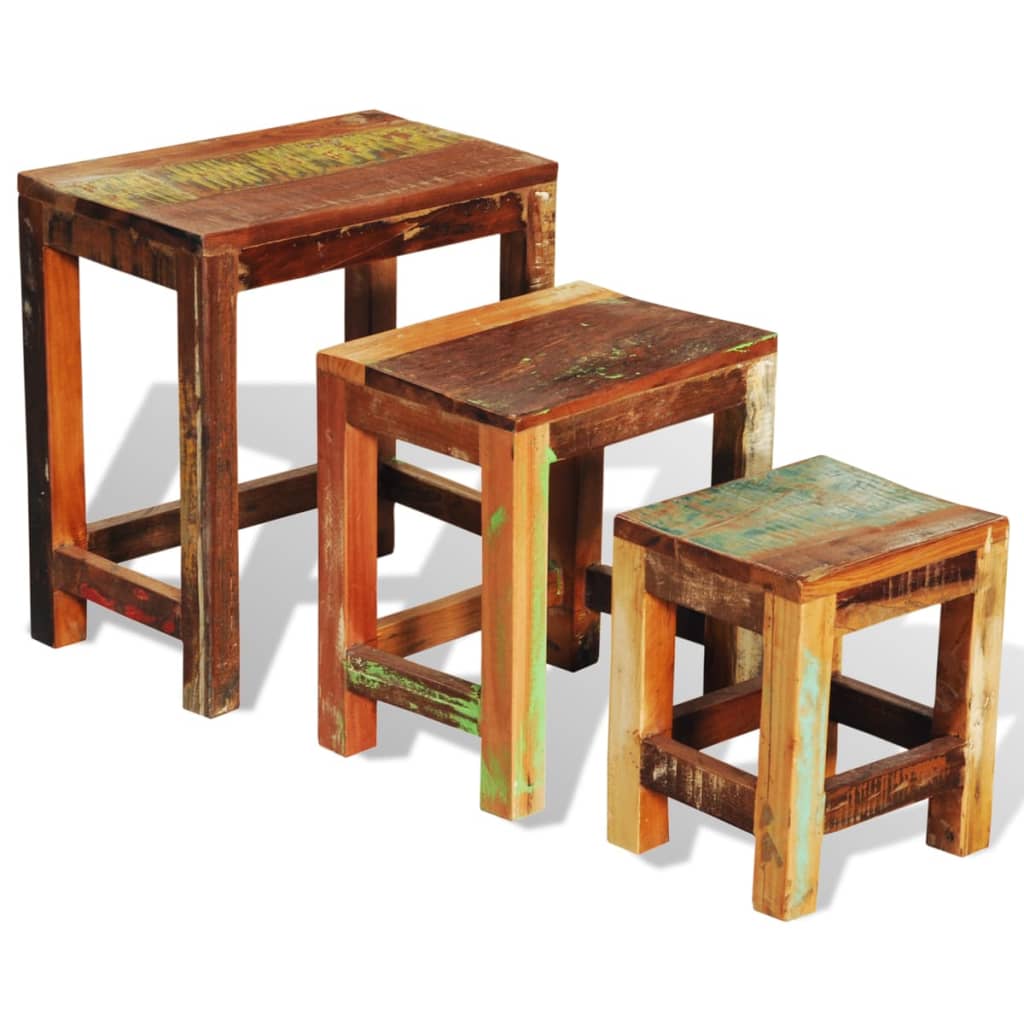 vidaXL Nesting Table Set 3 Pieces Vintage Reclaimed Wood-6