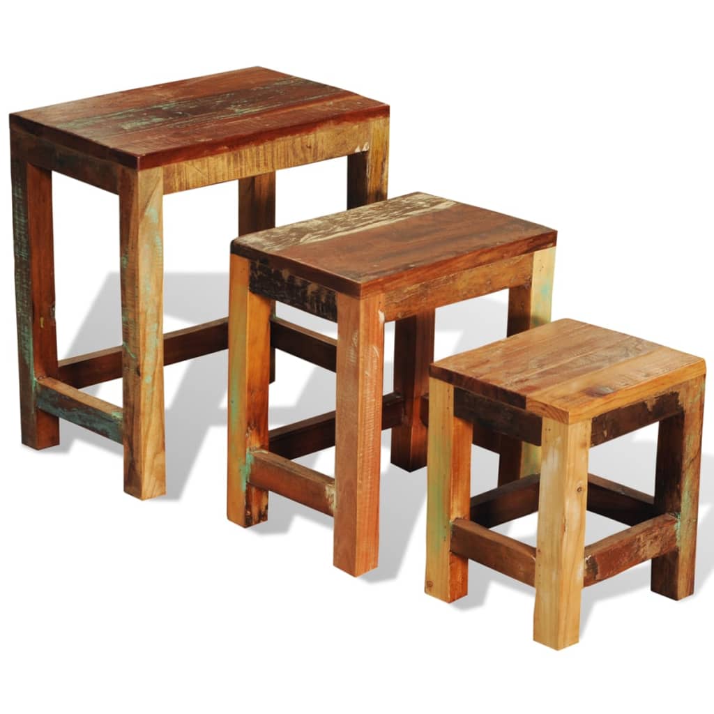 vidaXL Nesting Table Set 3 Pieces Vintage Reclaimed Wood-7