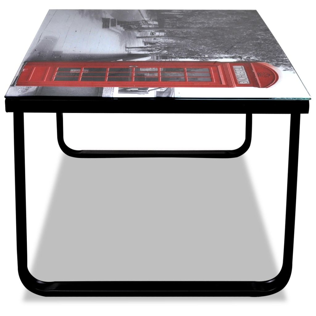 vidaXL Coffee Table with Telephone Booth Printing Glass Top-4
