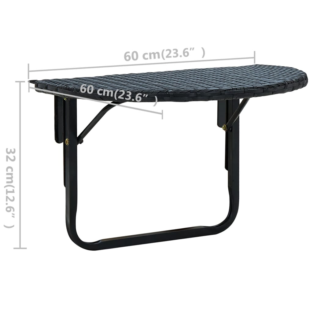 vidaXL Balcony Table 23.6"x23.6"x12.5" Black Poly Rattan-7