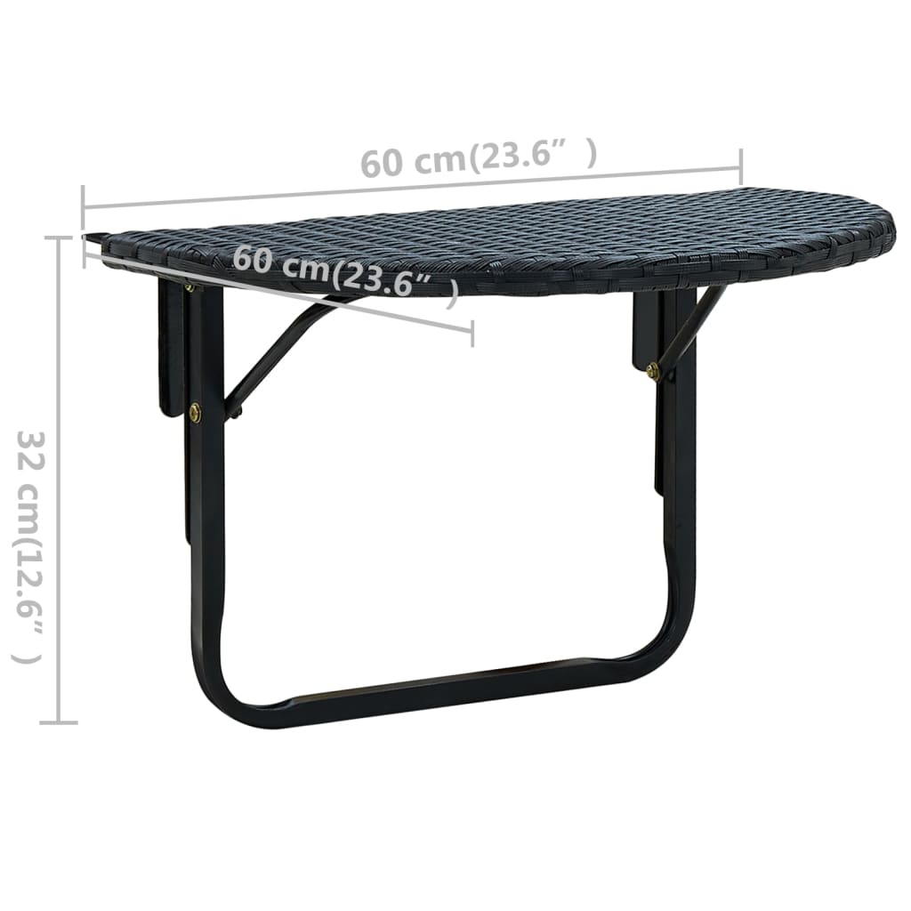 vidaXL Balcony Table 23.6"x23.6"x12.5" Black Poly Rattan-8