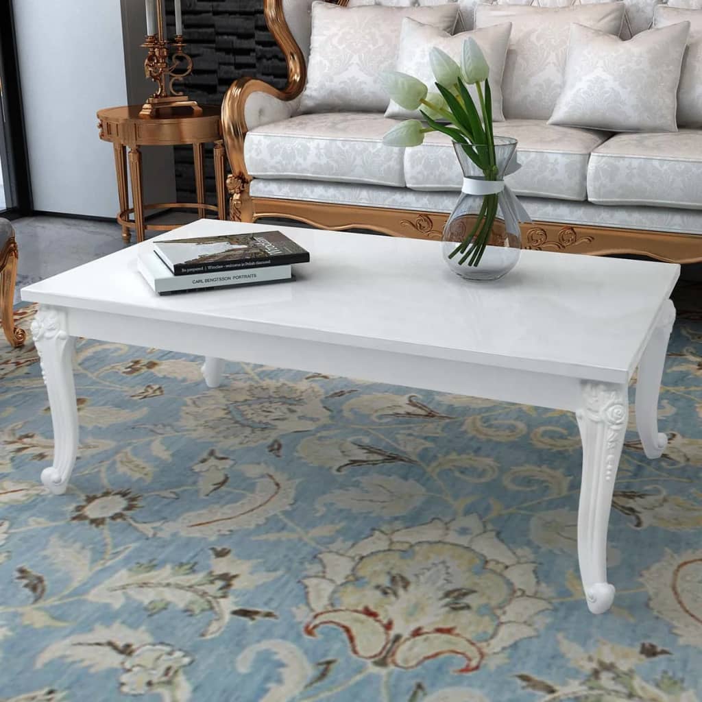 vidaXL Coffee Table End Table with Plastic Legs Side Table High Gloss White-1