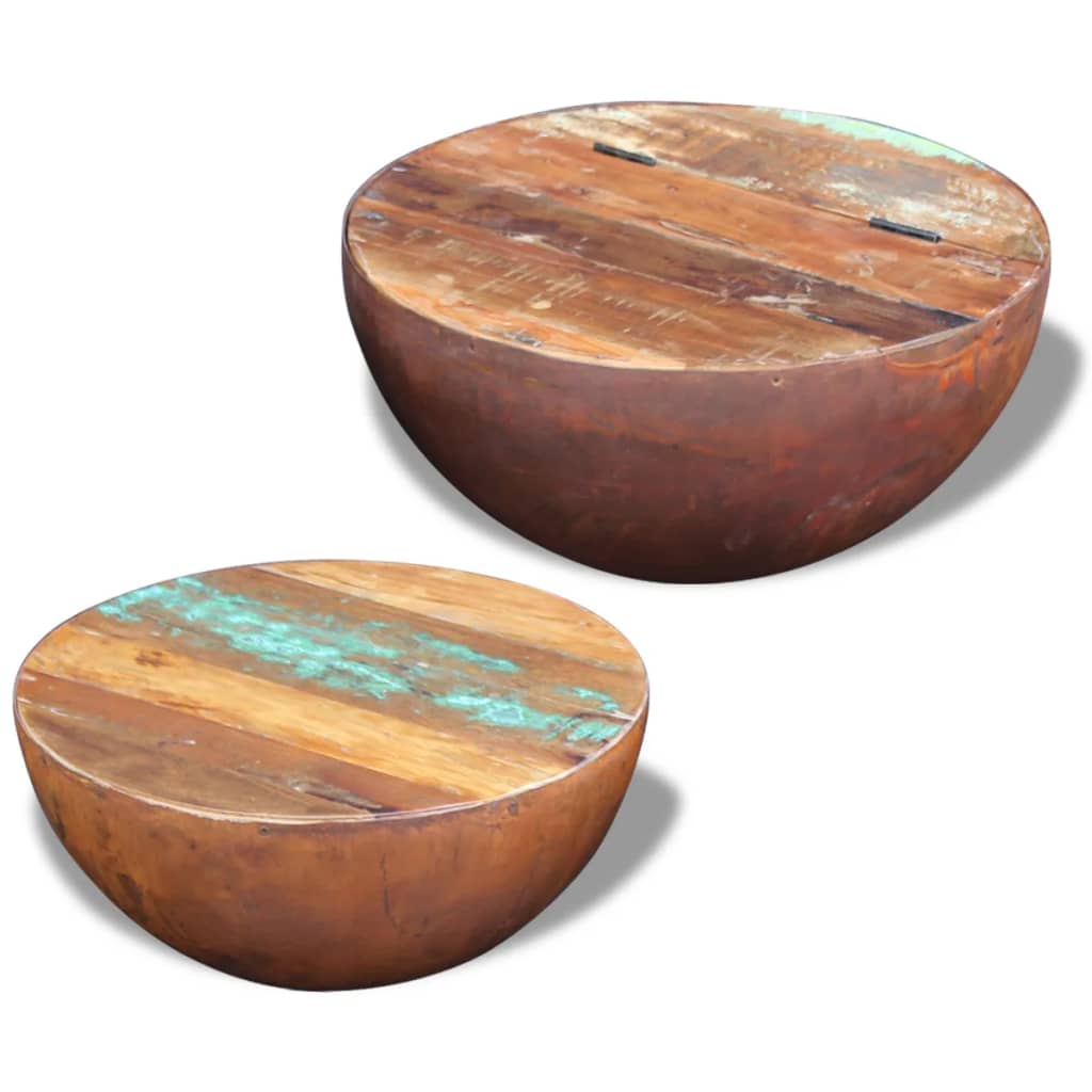 vidaXL Two Piece Bowl Shaped Coffee Table Set Solid Reclaimed Wood-4
