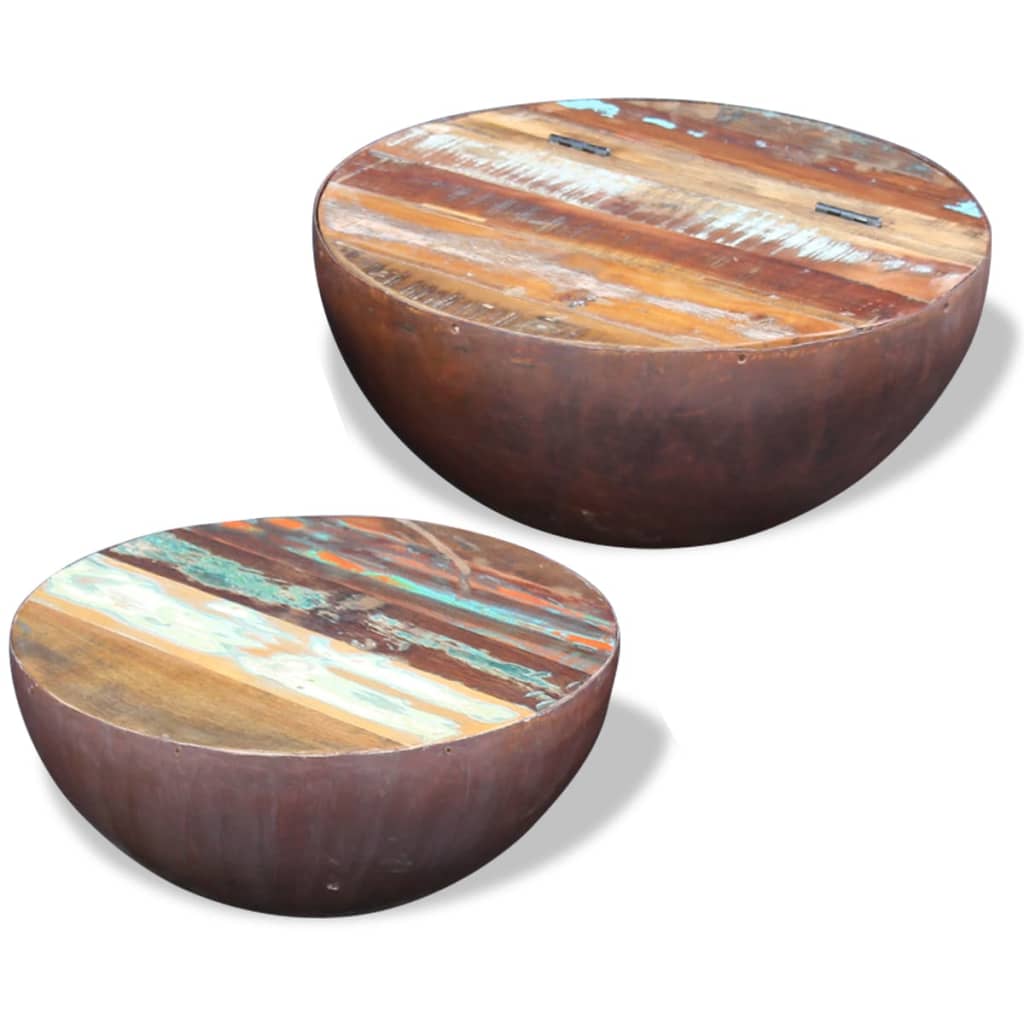 vidaXL Two Piece Bowl Shaped Coffee Table Set Solid Reclaimed Wood-8
