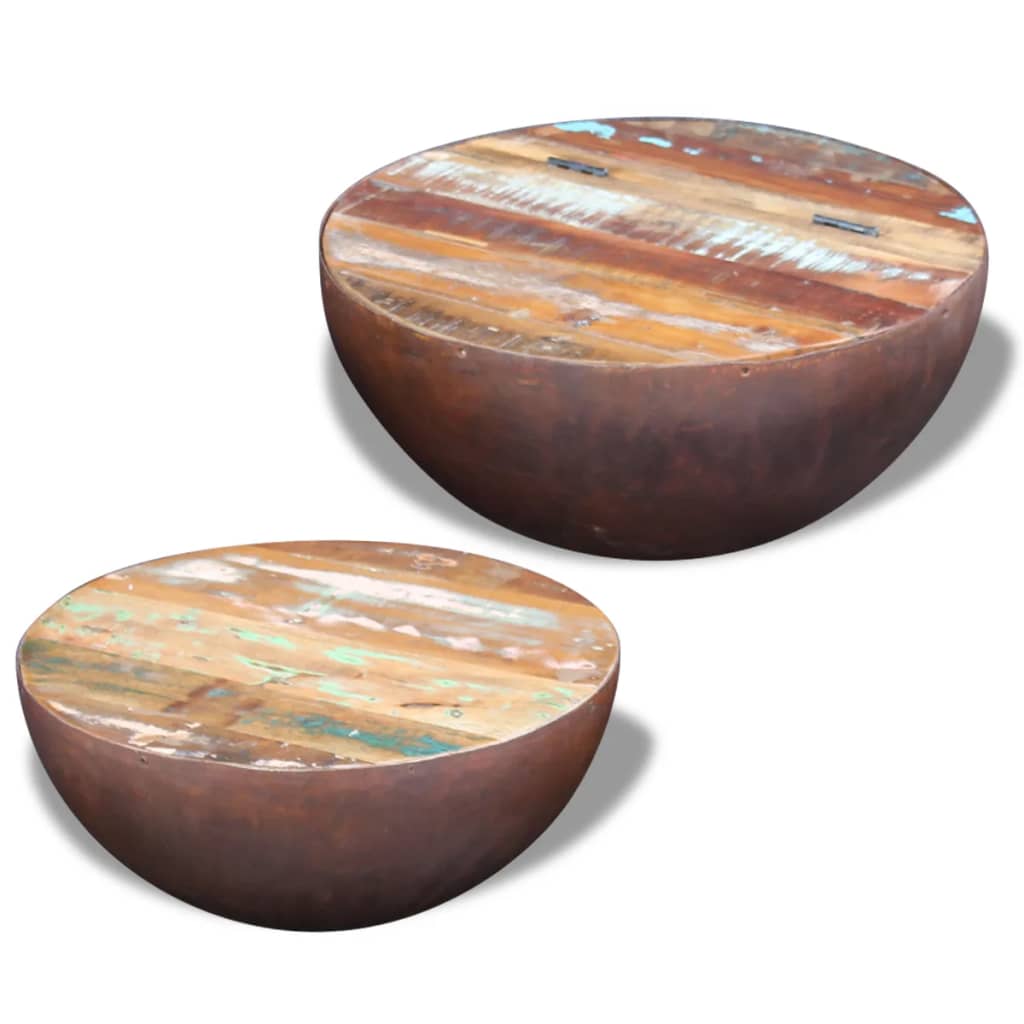 vidaXL Two Piece Bowl Shaped Coffee Table Set Solid Reclaimed Wood-10