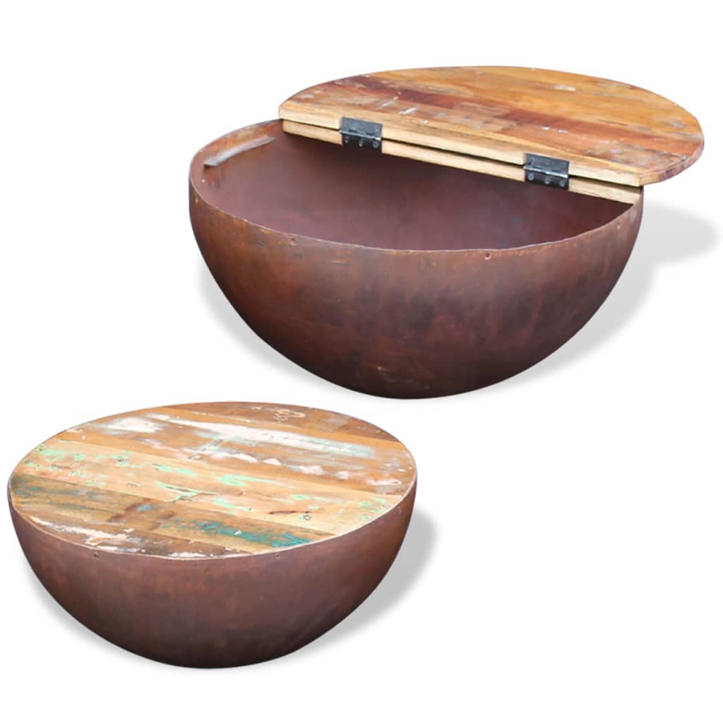 vidaXL Two Piece Bowl Shaped Coffee Table Set Solid Reclaimed Wood-12