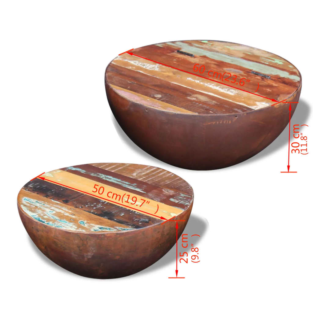 vidaXL Two Piece Bowl Shaped Coffee Table Set Solid Reclaimed Wood-14