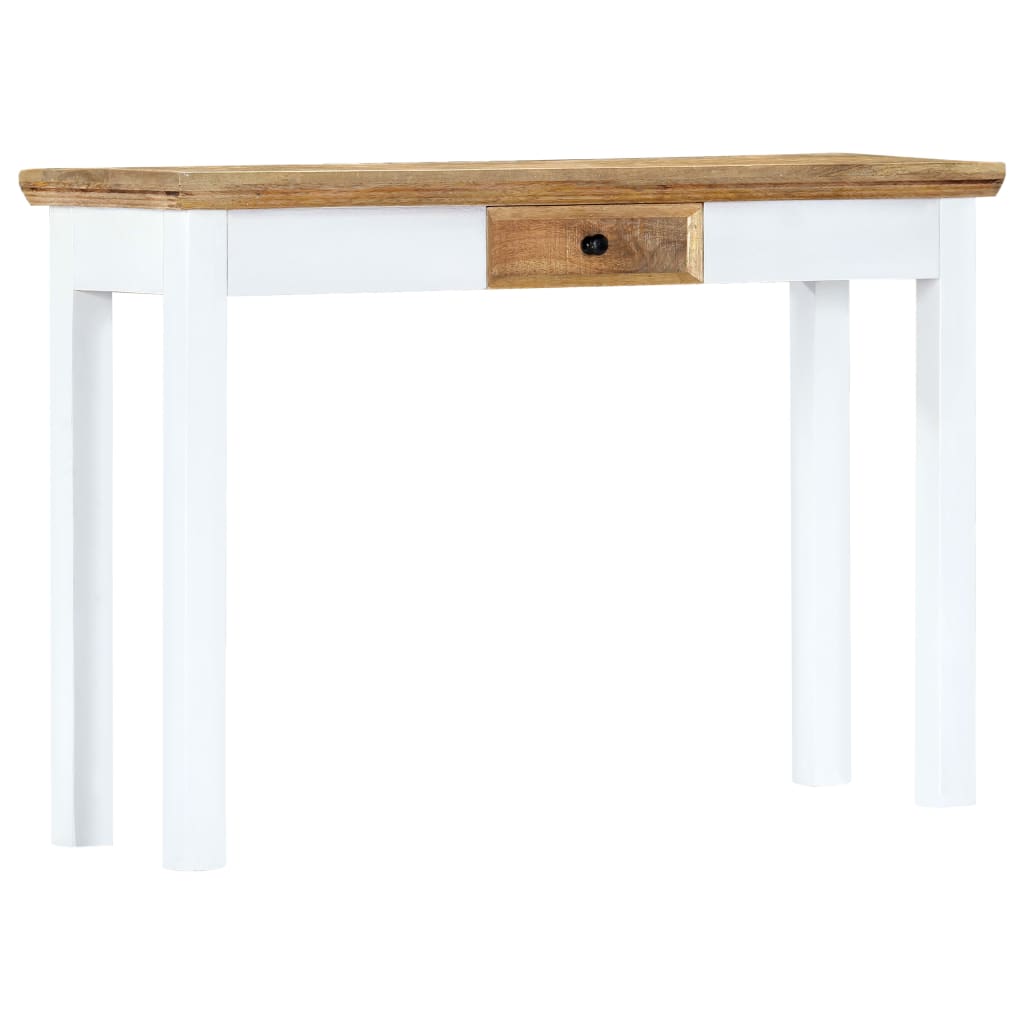 vidaXL Console Table White and Brown 43.3"x13.7"x29.5" Solid Mango Wood-1
