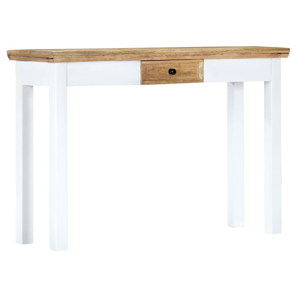 vidaXL Console Table White and Brown 43.3"x13.7"x29.5" Solid Mango Wood-10