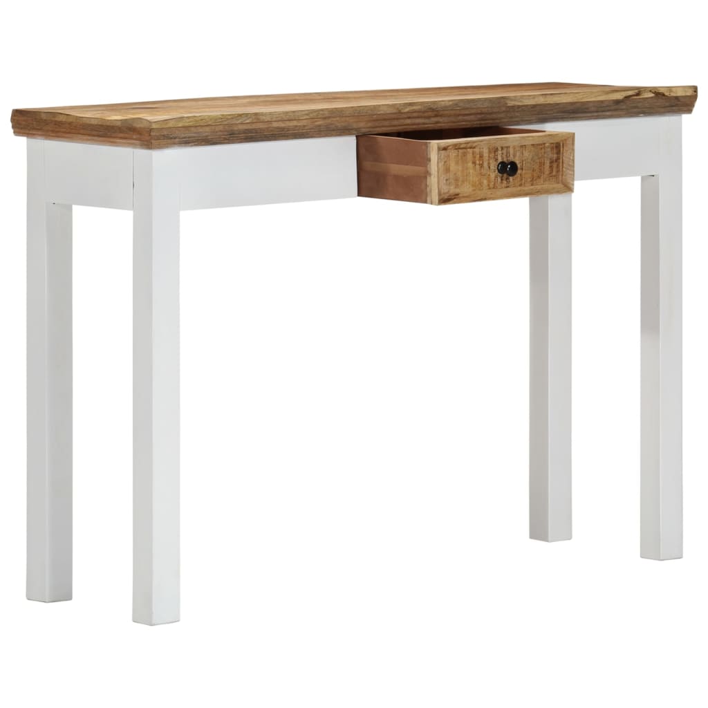 vidaXL Console Table White and Brown 43.3"x13.7"x29.5" Solid Mango Wood-2