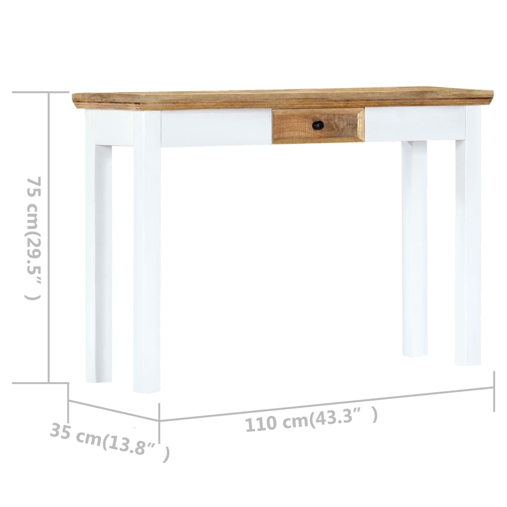 vidaXL Console Table White and Brown 43.3"x13.7"x29.5" Solid Mango Wood-6