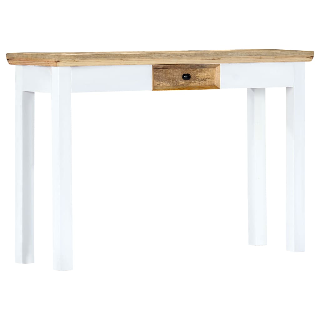 vidaXL Console Table White and Brown 43.3"x13.7"x29.5" Solid Mango Wood-7