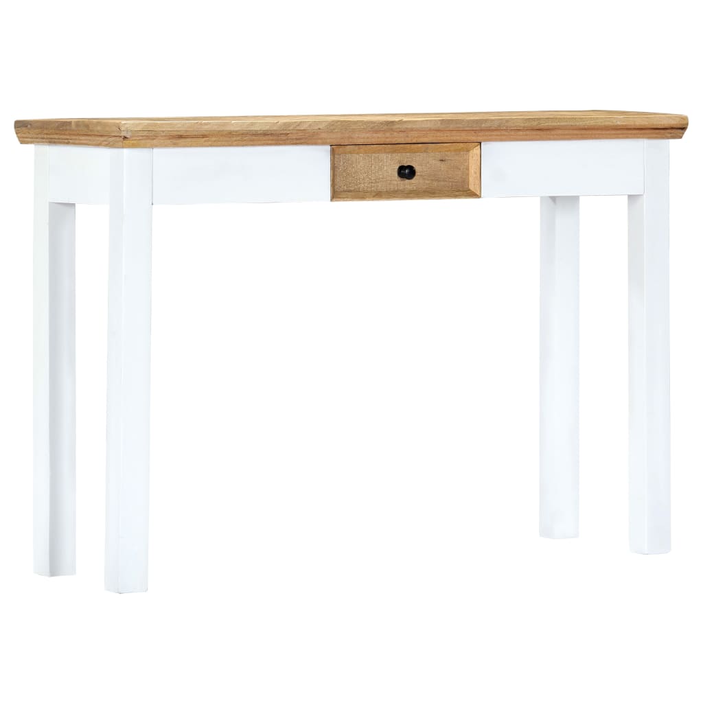 vidaXL Console Table White and Brown 43.3"x13.7"x29.5" Solid Mango Wood-8