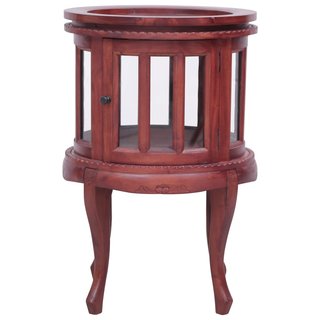 vidaXL End Table Glass Display Cabinet Side Table Natural Solid Wood Mahogany-2