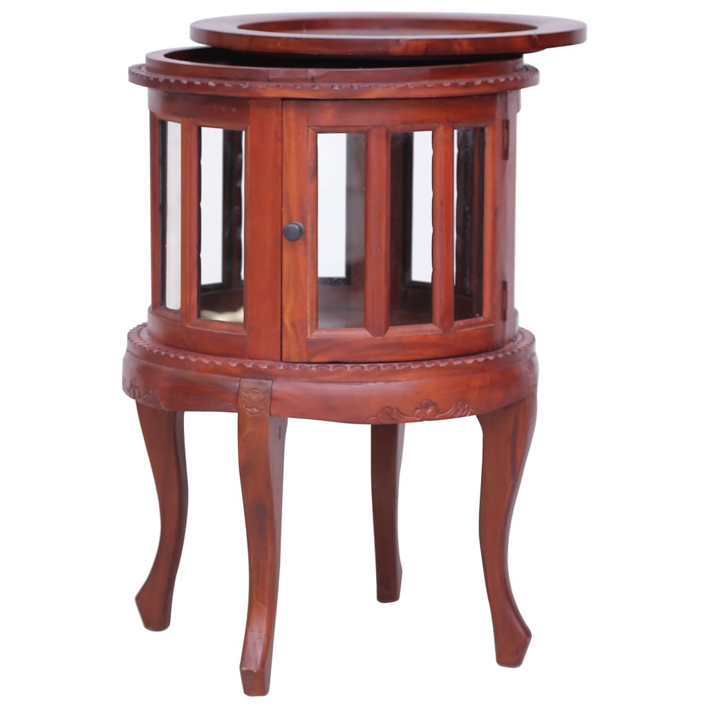vidaXL End Table Glass Display Cabinet Side Table Natural Solid Wood Mahogany-3