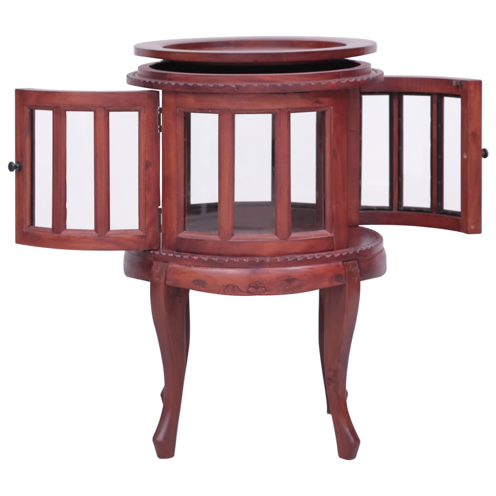 vidaXL End Table Glass Display Cabinet Side Table Natural Solid Wood Mahogany-7