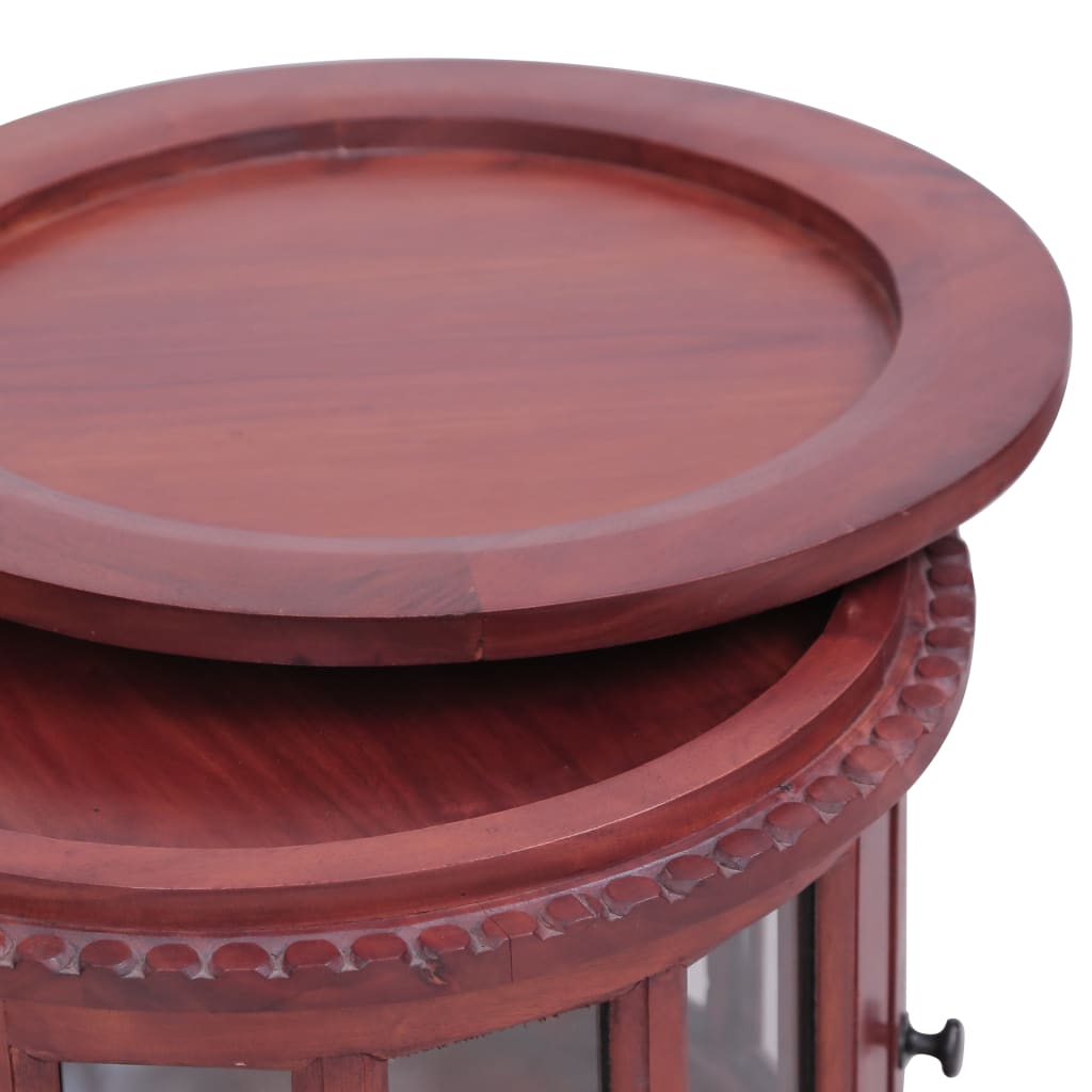 vidaXL End Table Glass Display Cabinet Side Table Natural Solid Wood Mahogany-8