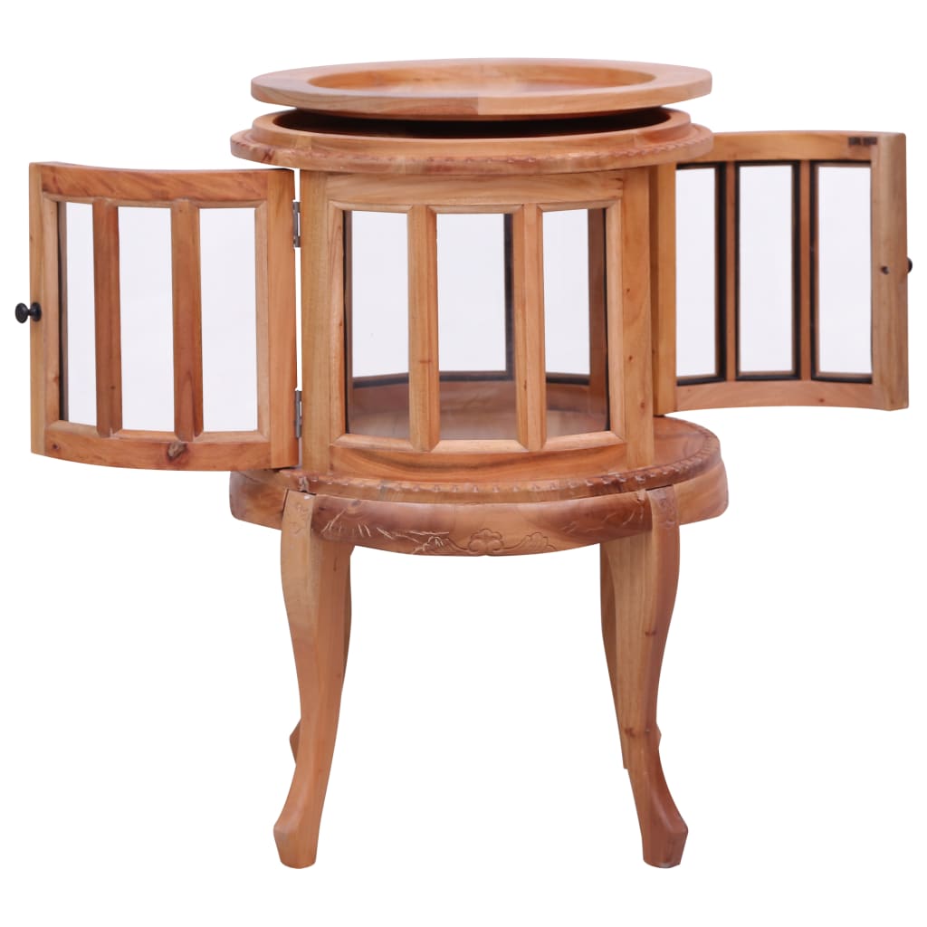 vidaXL End Table Glass Display Cabinet Side Table Natural Solid Wood Mahogany-9