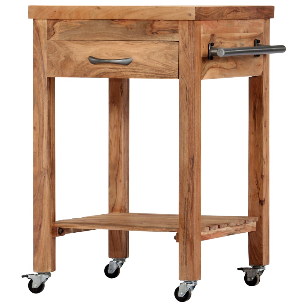 vidaXL Kitchen Cart Wooden Rolling Kitchen Trolley Stand Solid Wood Acacia-7