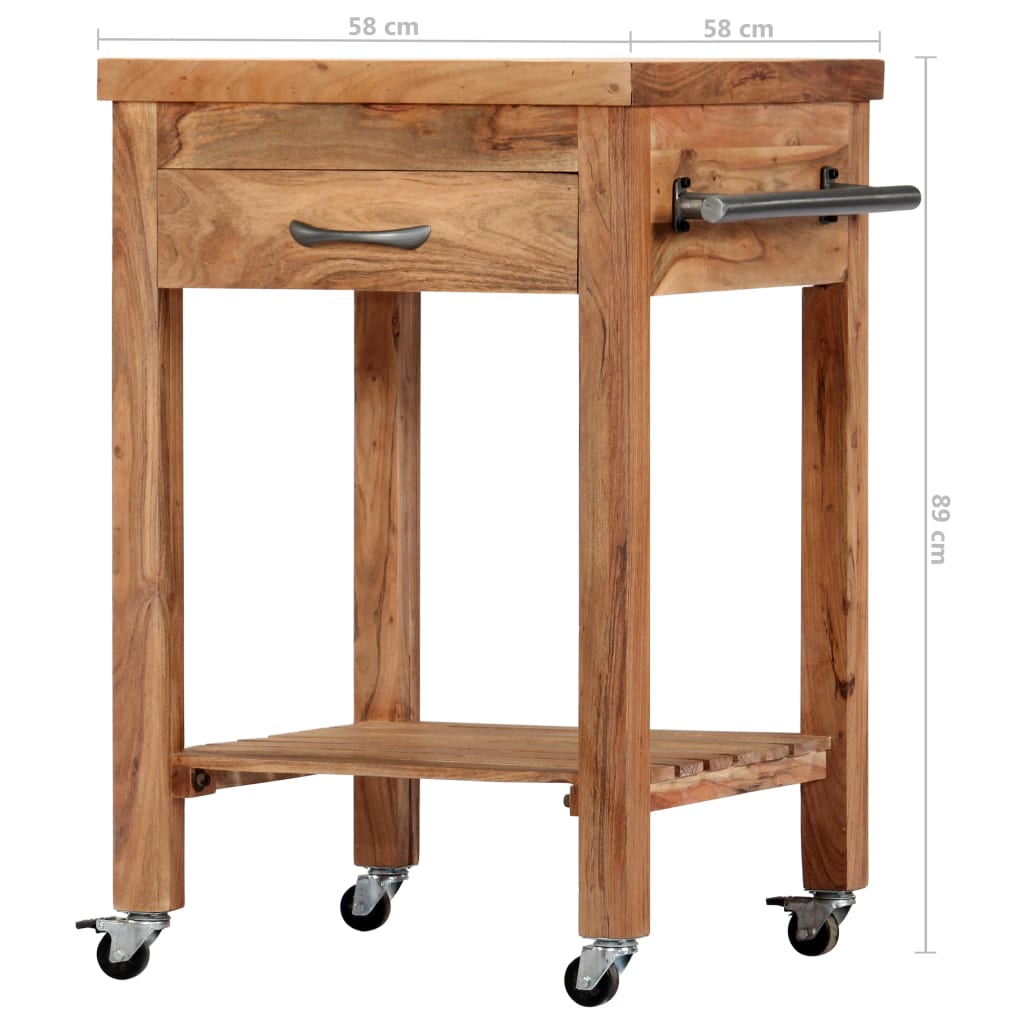 vidaXL Kitchen Cart Wooden Rolling Kitchen Trolley Stand Solid Wood Acacia-6