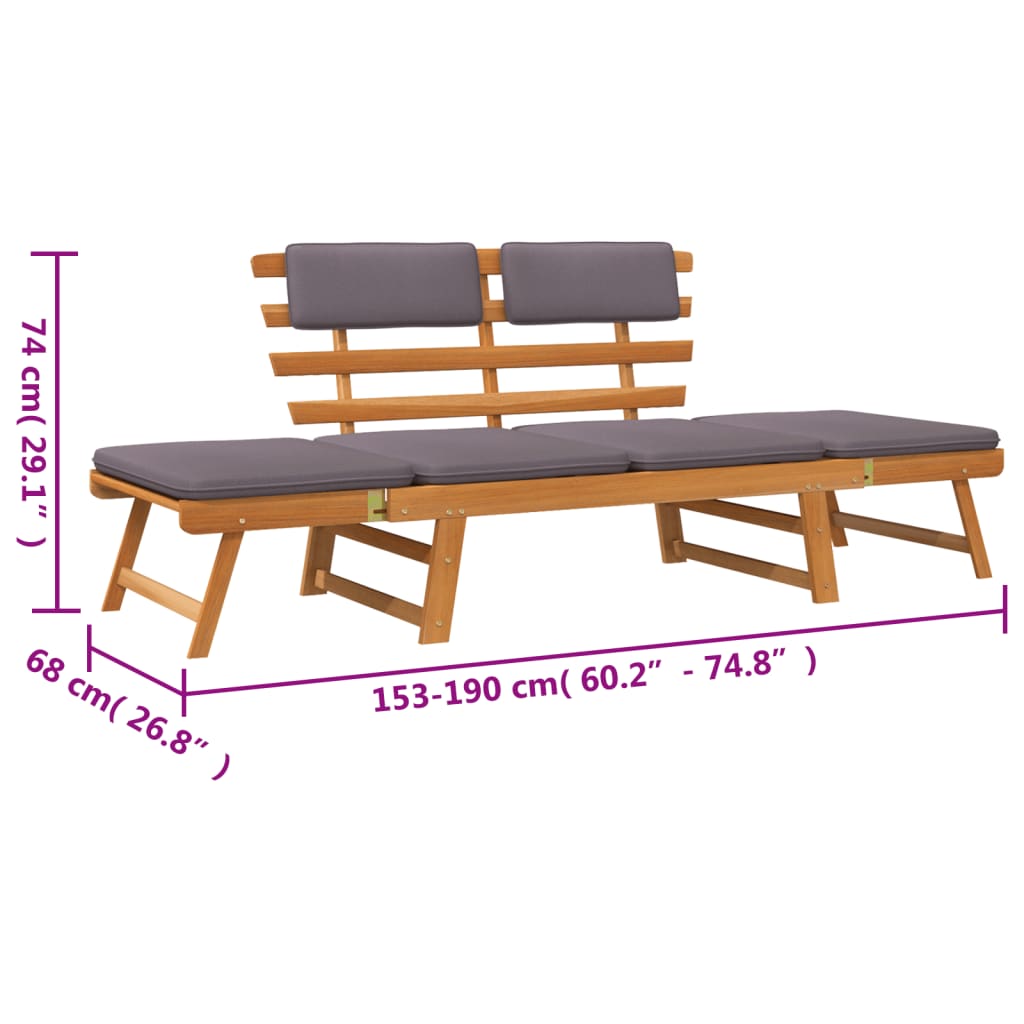 vidaXL Patio Bench Outdoor Garden Bench with Cushions 2-in-1 Solid Wood Acacia-47
