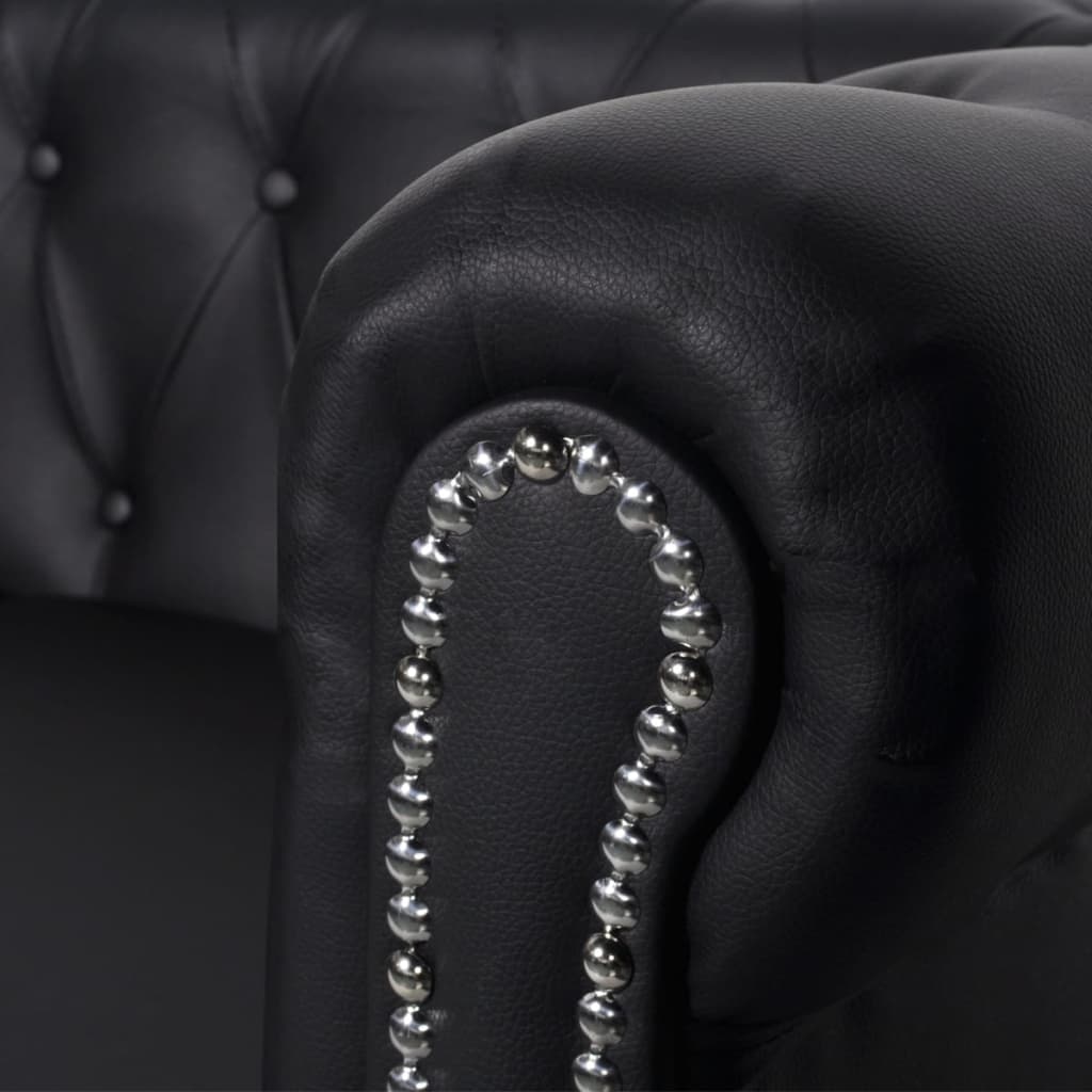 vidaXL Chesterfield Sofa Set 2-Seater and 3-Seater Black Faux Leather-1