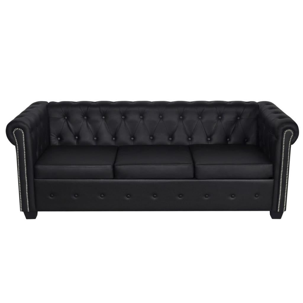 vidaXL Chesterfield Sofa Set 2-Seater and 3-Seater Black Faux Leather-5