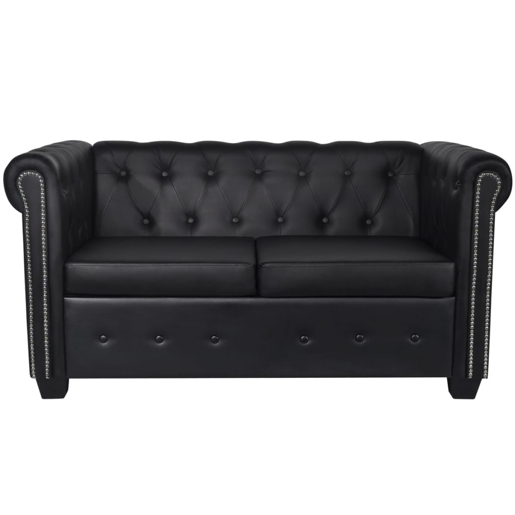 vidaXL Chesterfield Sofa Set 2-Seater and 3-Seater Black Faux Leather-6