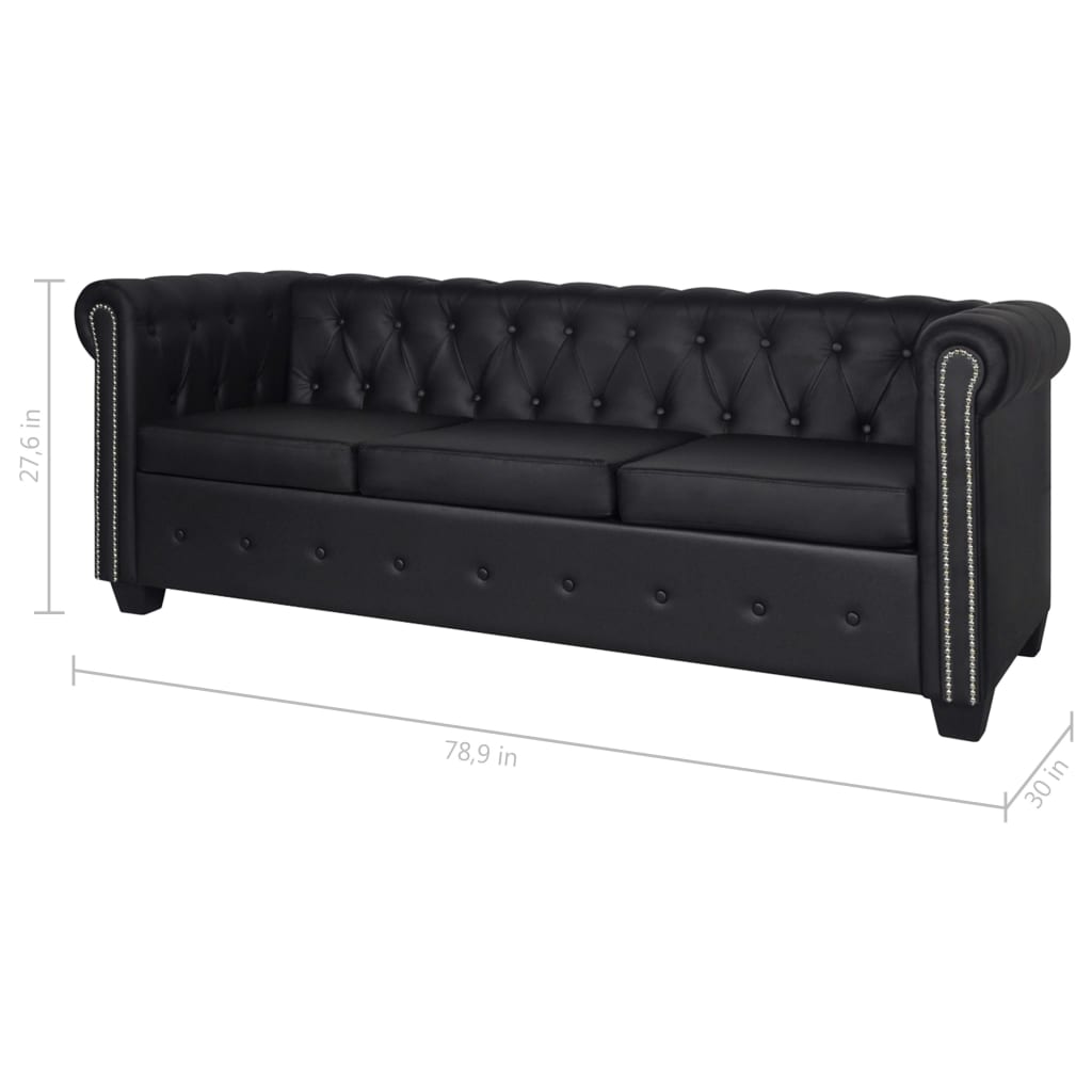 vidaXL Chesterfield Sofa Set 2-Seater and 3-Seater Black Faux Leather-7