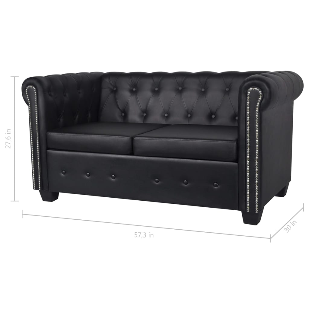 vidaXL Chesterfield Sofa Set 2-Seater and 3-Seater Black Faux Leather-8