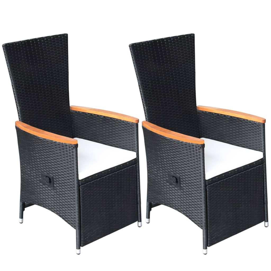 vidaXL Reclining Patio Chairs 2 pcs with Cushions Poly Rattan Black-0