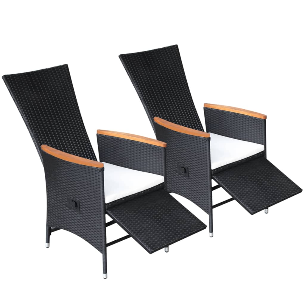 vidaXL Reclining Patio Chairs 2 pcs with Cushions Poly Rattan Black-1