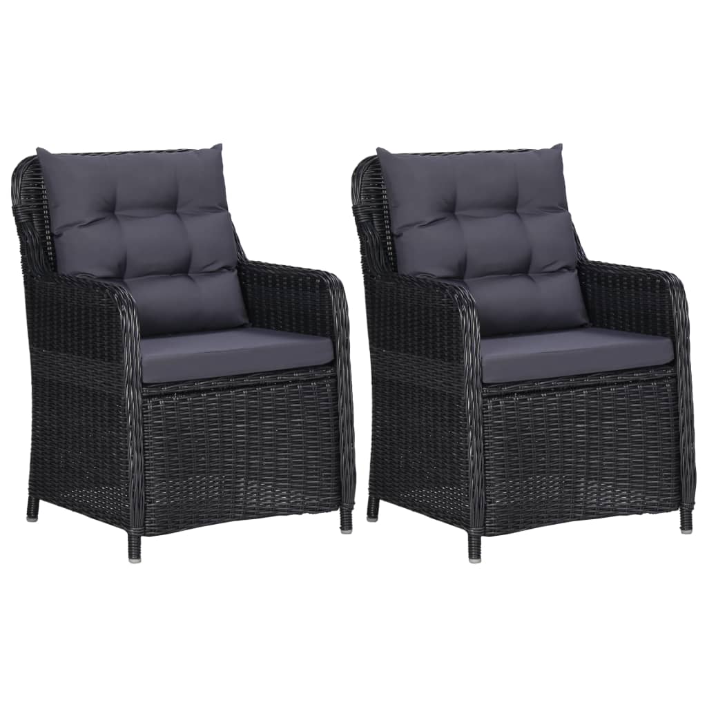 vidaXL Patio Chairs 2 pcs with Cushions Poly Rattan Black-0
