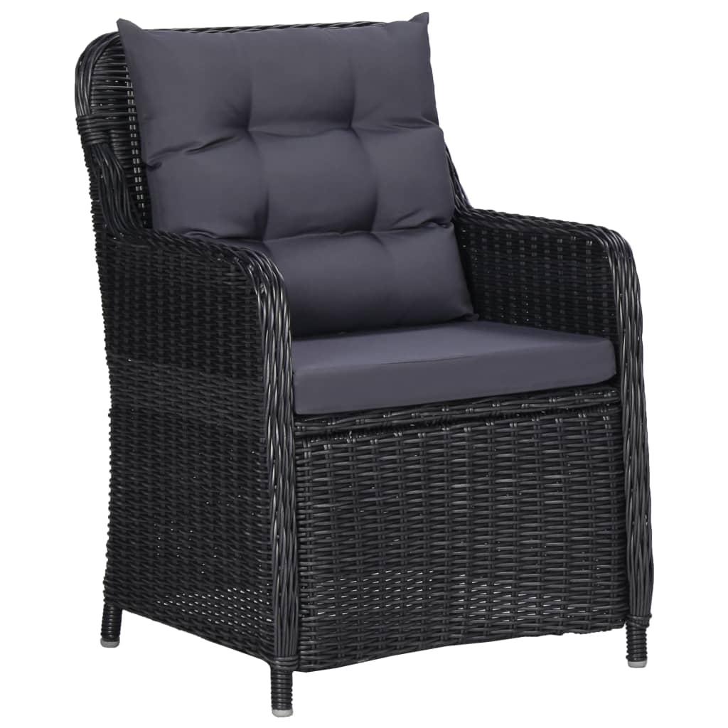 vidaXL Patio Chairs 2 pcs with Cushions Poly Rattan Black-1