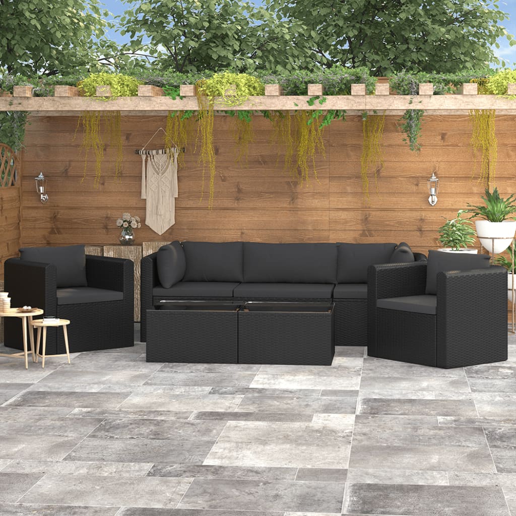 vidaXL 7 Piece Patio Lounge Set with Cushions Poly Rattan Black-1