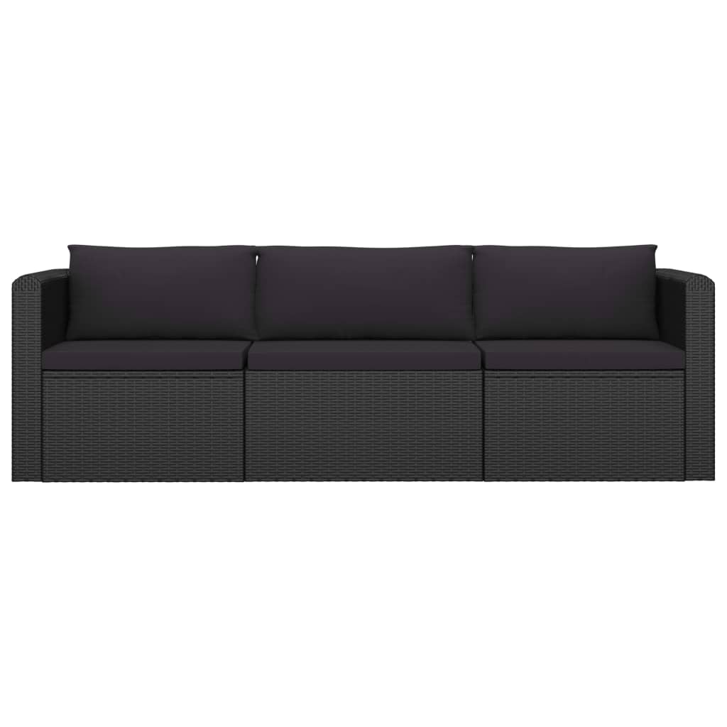 vidaXL 3 Piece Patio Sofa Set with Cushions Poly Rattan Black-2
