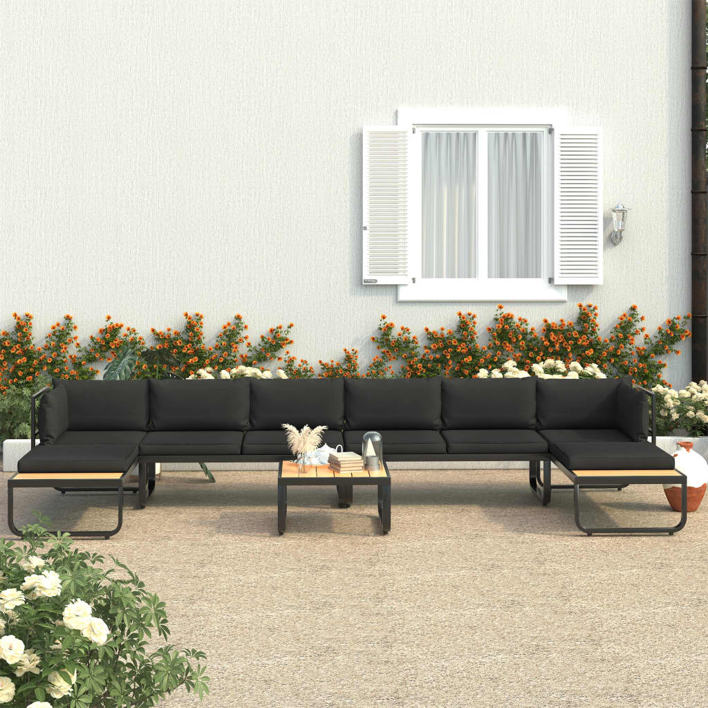 vidaXL 5 Piece Patio Corner Sofa Set with Cushions Aluminum and WPC-1
