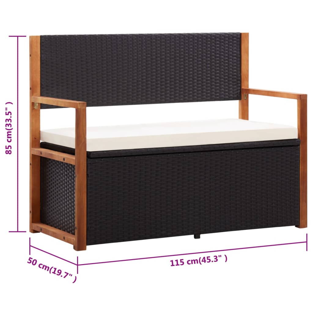 vidaXL Storage Bench Outdoor Patio Bench Poly Rattan and Solid Wood Acacia-8