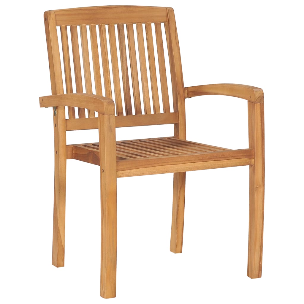 vidaXL 1/2x Solid Teak Wood Stacking Garden Dining Chair Patio Lounge Seating-3