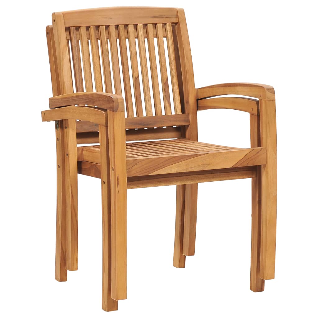 vidaXL 1/2x Solid Teak Wood Stacking Garden Dining Chair Patio Lounge Seating-11