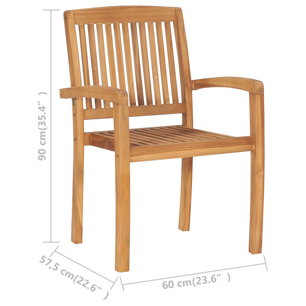 vidaXL 1/2x Solid Teak Wood Stacking Garden Dining Chair Patio Lounge Seating-9