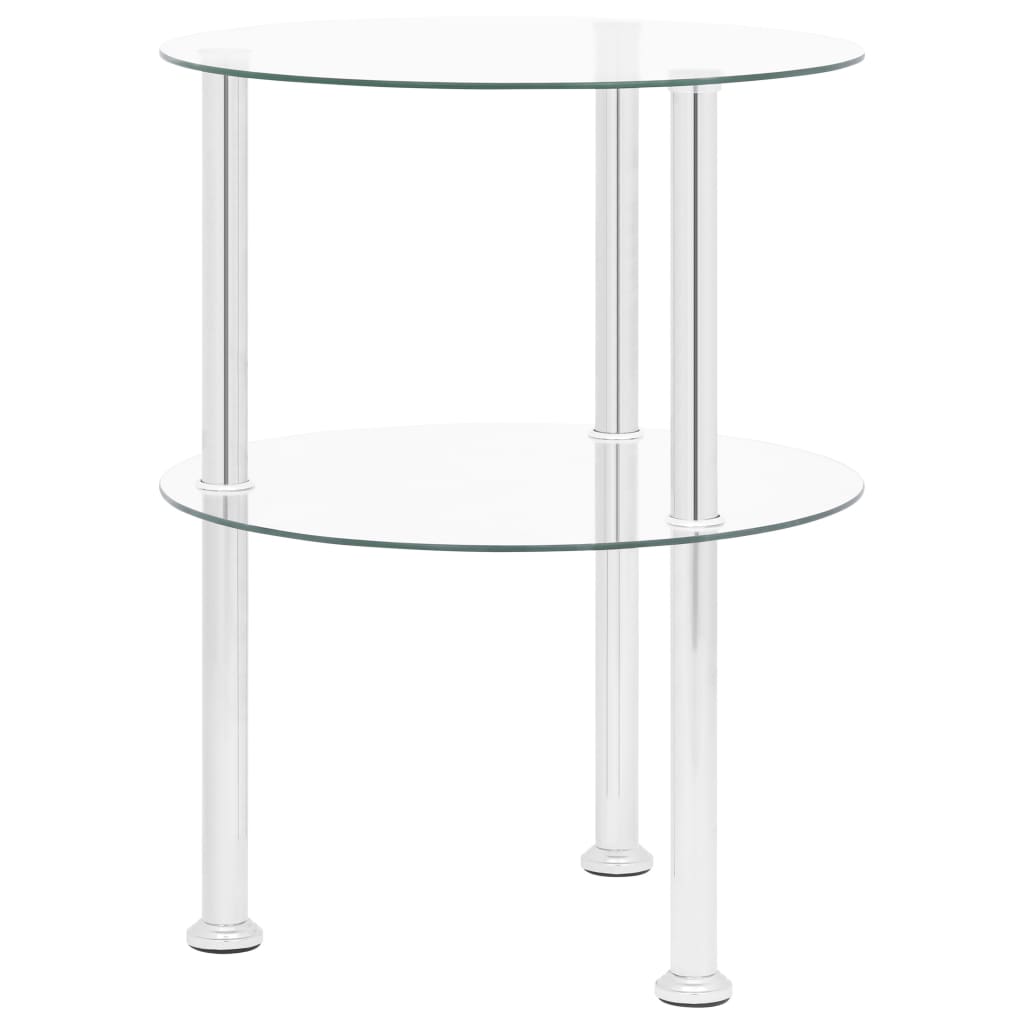 vidaXL 2-Tier Side Table Transparent 15" Tempered Glass-0