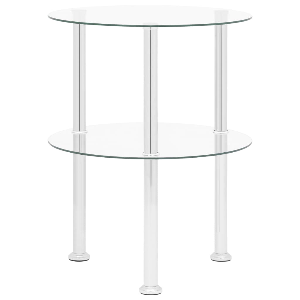 vidaXL 2-Tier Side Table Transparent 15" Tempered Glass-1