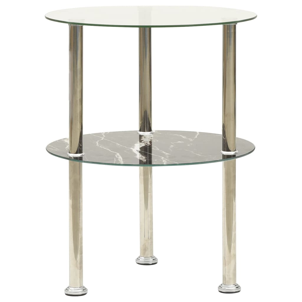 vidaXL 2-Tier Side Table Transparent & Black 15" Tempered Glass-0
